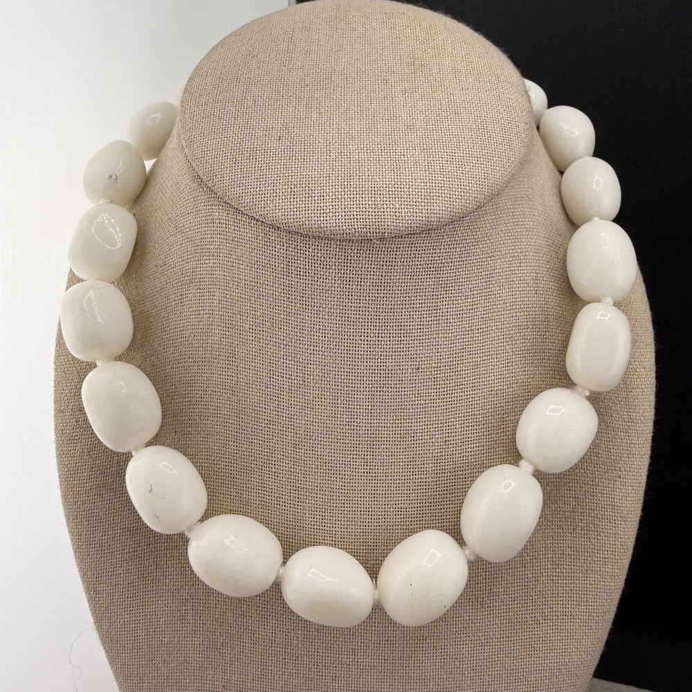 Vintage GSJ Necklace Polished Stone Beaded 925 Clasp 16"